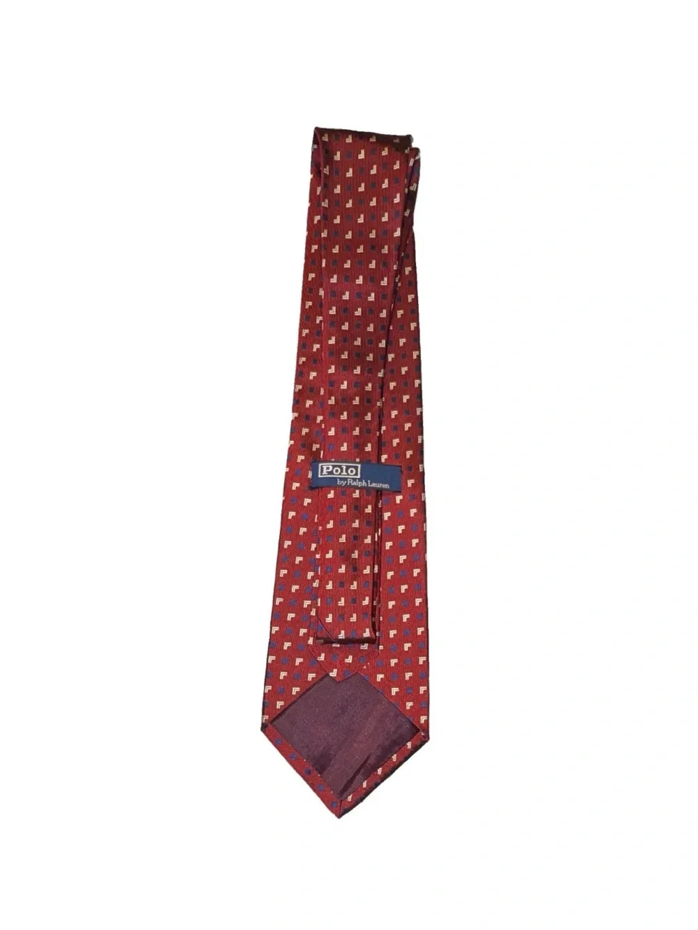 Vintage!! Polo by Ralph Lauren Handmade Red Geometric Silk Tie